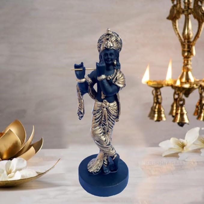 Black Krishna Krishan Ji Murti Statue Idol for Pooja Room Home Temple Office Decor Gifted Piece